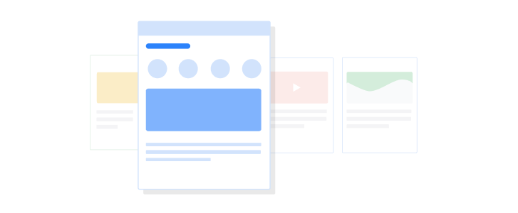 An abstract UI shows four websites. One of them is popped out in front of the other three.